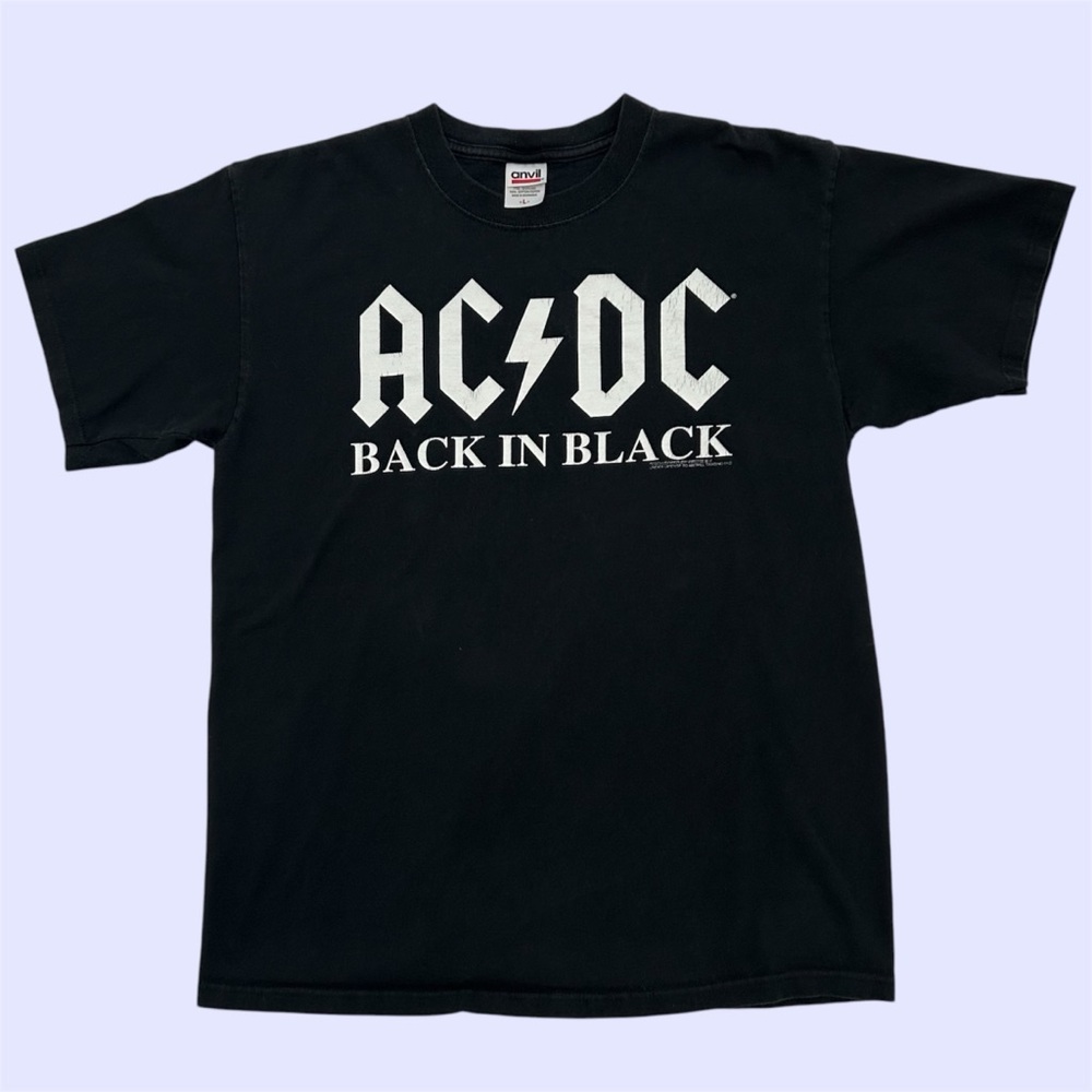Vintage Y2K Anvil Tag 2003 AC/DC Back in Black Band Tee Faded Black Large